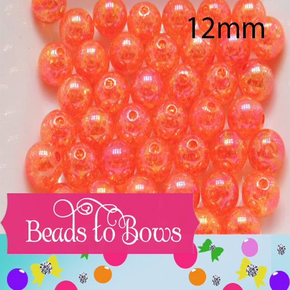 12mm Dark Orange Crackle Acrylic Bubblegum Beads -50- Pack 3.99