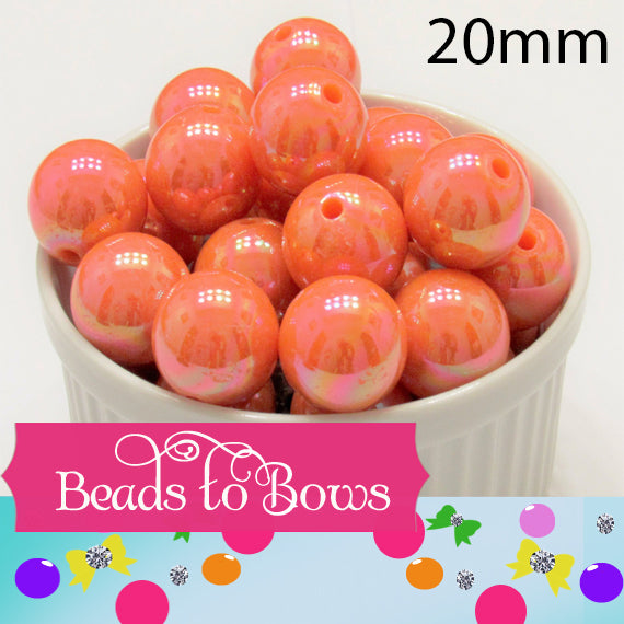 AB 10Ct. 20mm Orange Bubblegum Bead, Chunky Round Bead, AB Gum Balls