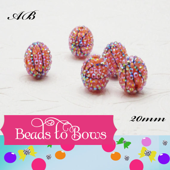 20mm Rhinestone Basket Ball Beads, Orange Basketball Beads, Beadable Pen Beads