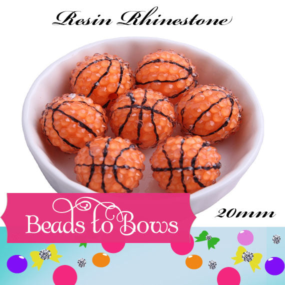 20mm Rhinestone Basket Ball Beads, Clear Orange Basketball Beads