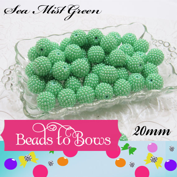 20mm Sea Green Rhinestone Pearl Beads - Elegant Bubblegum Pearls, Ocean Green Jewelry Supply