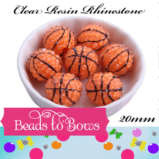 20mm Rhinestone Basket Ball Beads, Clear Orange Basketball Beads