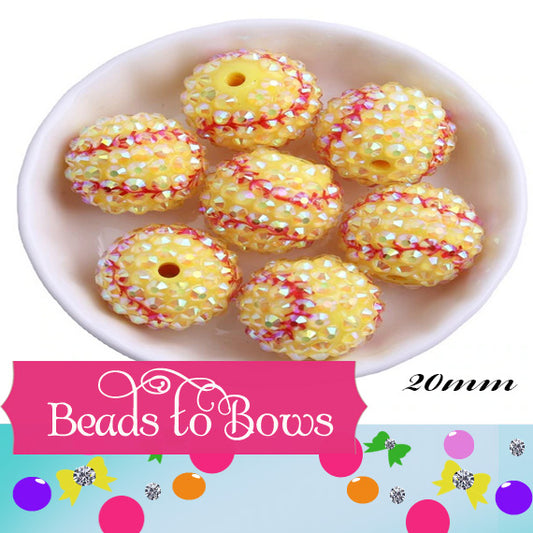 20mm AB Rhinetone Softball Beads, Bubblegum Red and Yellow Softball Beads,