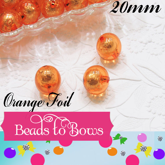 20mm Orange Foil Bead in a Bead - Chunky Bubblegum Beads, Sparkly Jewelry Supply