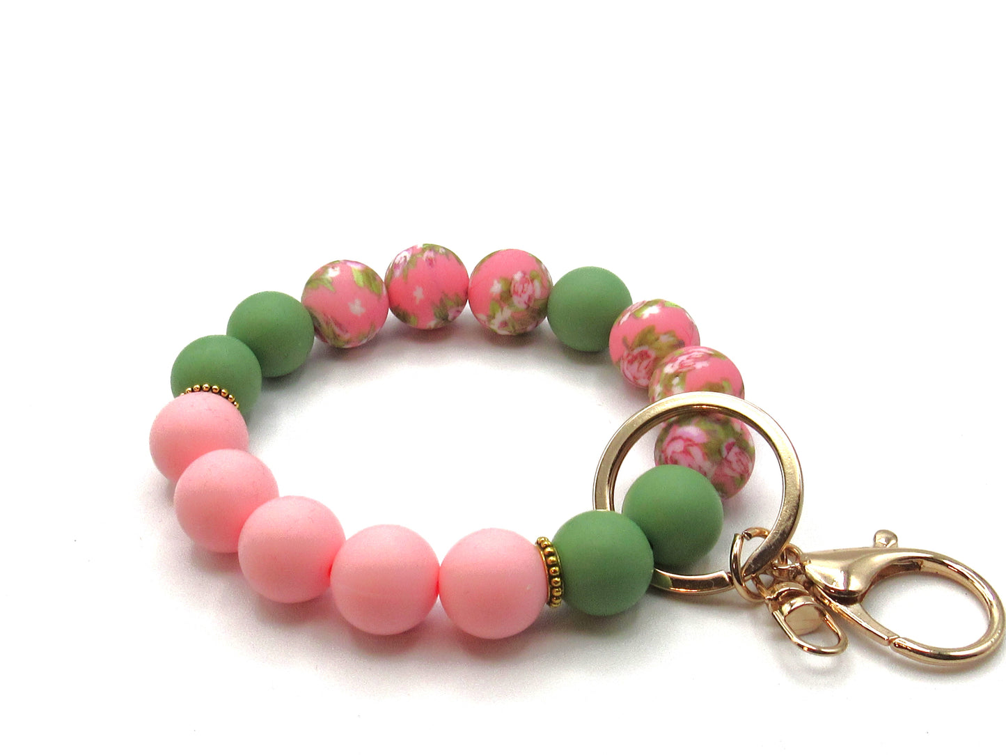 15mm Pink Cabbage Rose Flowers Printed On 15mm Silicone Bead, Silicone Teething Beads, Key Chain Silicone Beads