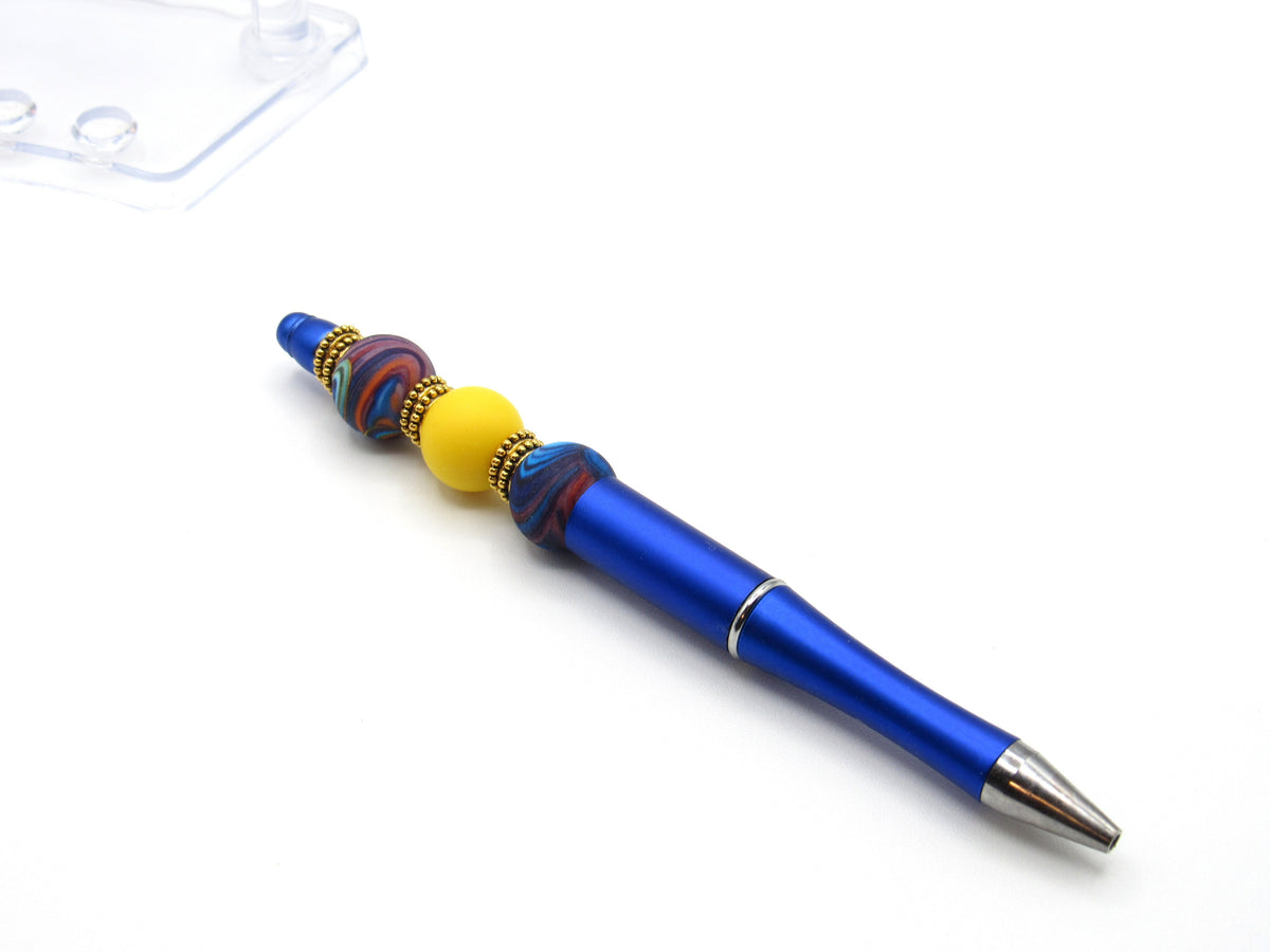 15mm Blue & Yellow Swirl Silicone Beads | Printed Food Grade Beads for Wristlets, Pens & Keychains