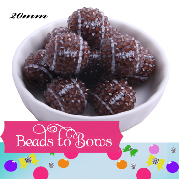 20mm Resin Football Beads, Brown Clear Football Beads, Bubblegum Beads