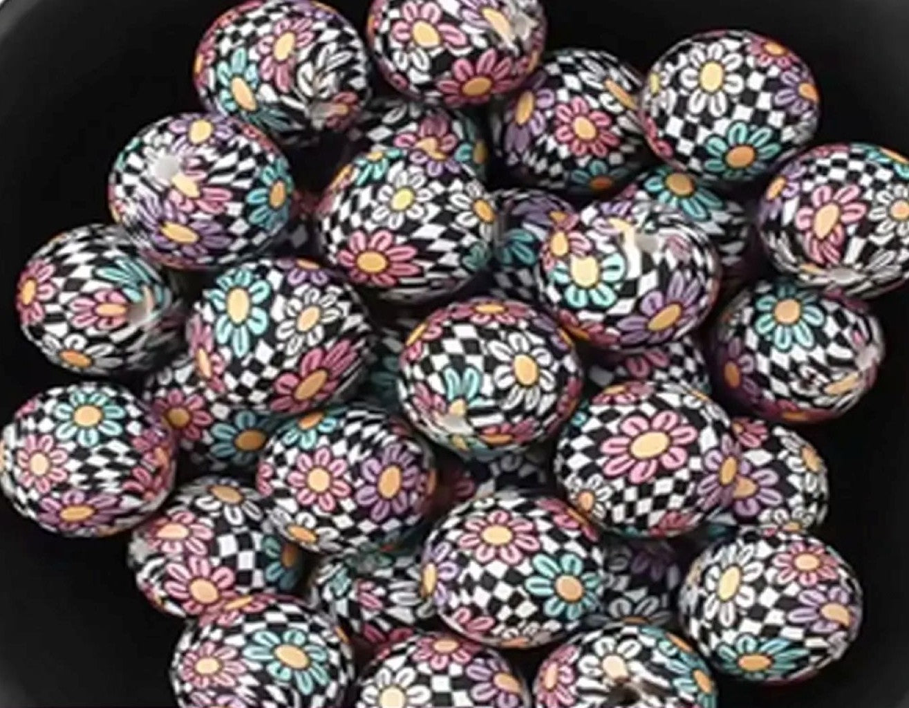 Silicone 15mm Floral Printed Beads, |Colorful Beads for Pens, Keychains & Wristlets