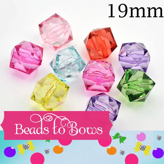 19mm 10 CT.Y ellow Faceted Ice Cube Bead, Chunky Ice Cube Bead, Bubblegum Bead, Transparent Bead, Chunky Necklace, Jewelry Supply