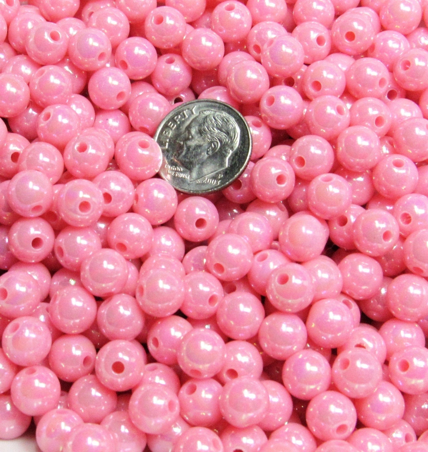 8mm AB Pink Bubblegum Beads, Aurora Borealis Beads, Gumball Beads, Chunky Necklace Supply Beads, Fairy Kawkii AB Beads, Bubblegum Beads