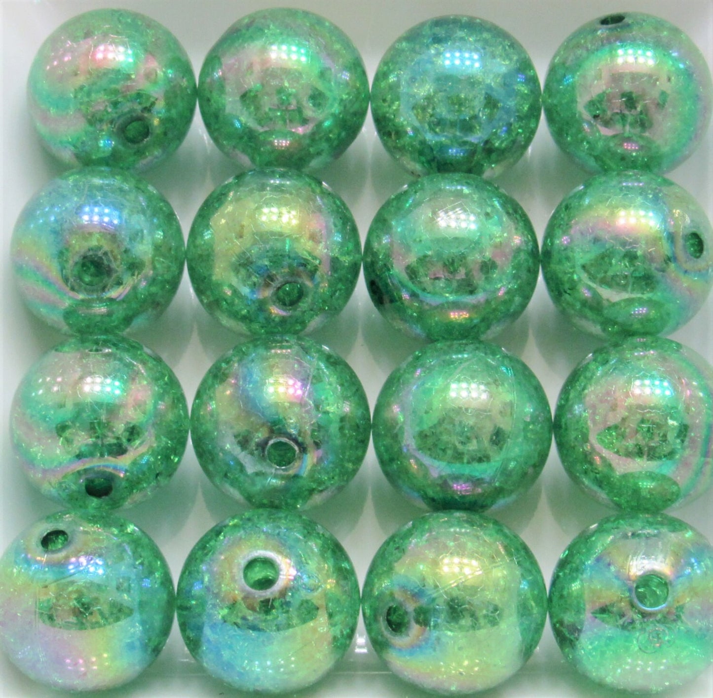 AB 20mm Dark Green Bubblegum Crackle Beads, Chunky Transparent AB Crackle Beads, Acrylic Round Gumball Beads, Bubblegum Necklace Supply,