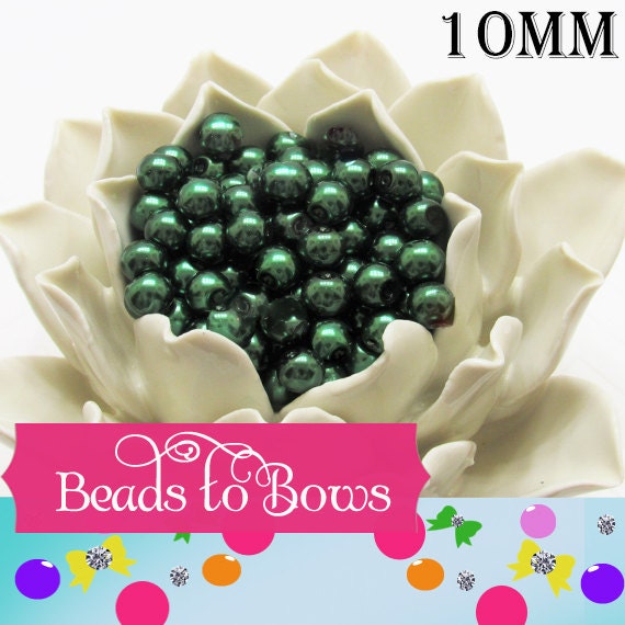 10mm Dark Green Bubblegum Glass Pearls, Bubblegum Pearls, Chunky Pearls, Gumball Pearl Bead, Bubblegum Pearl Necklace Supply, Jewelry Pearl
