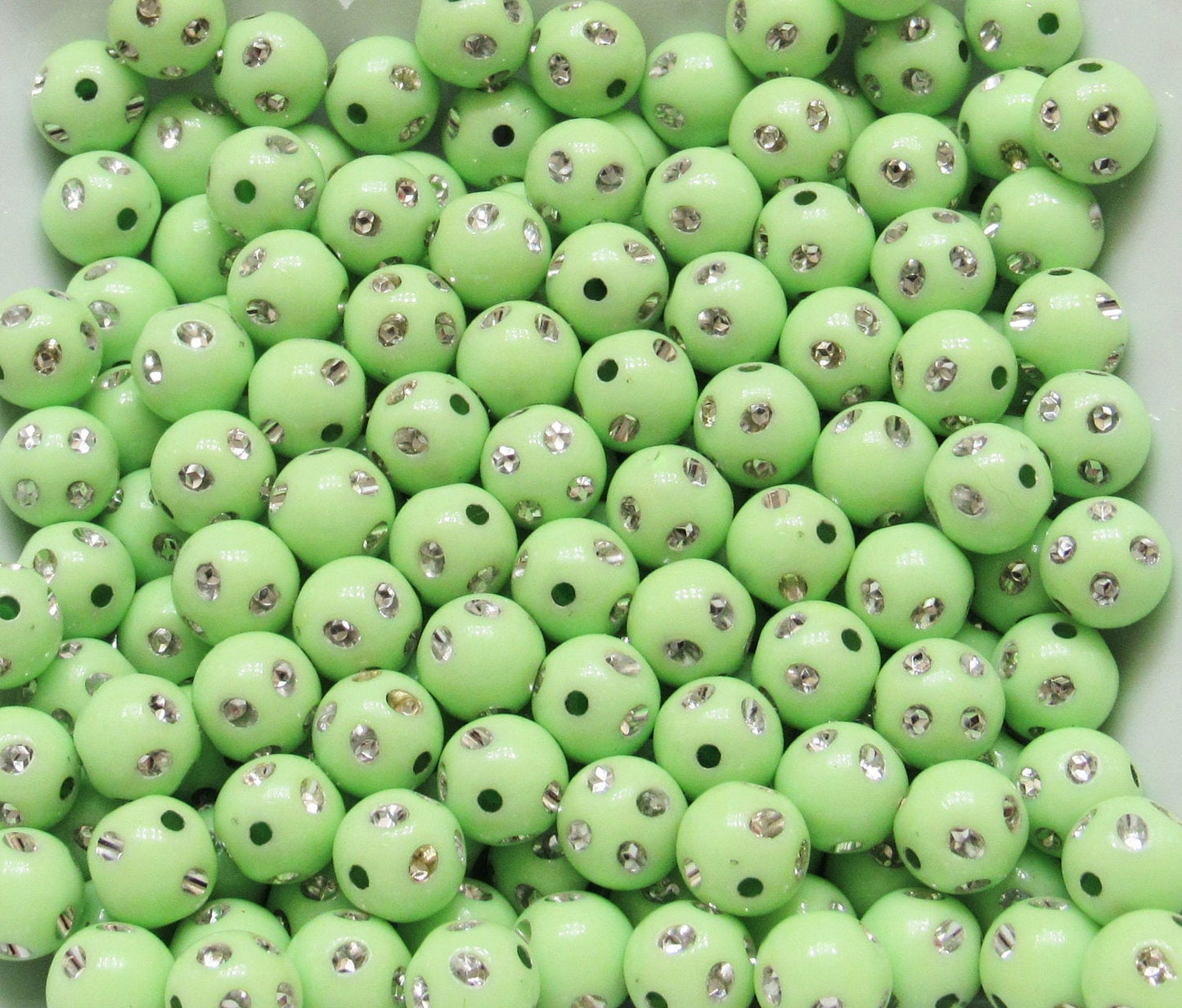 10mm Light Green Bubblegum Rhinestone Bead, Bubblegum Bead, Chunky Bling Bead, Gumball Bead Chunky Necklace Bead, Rhinestone look Beads