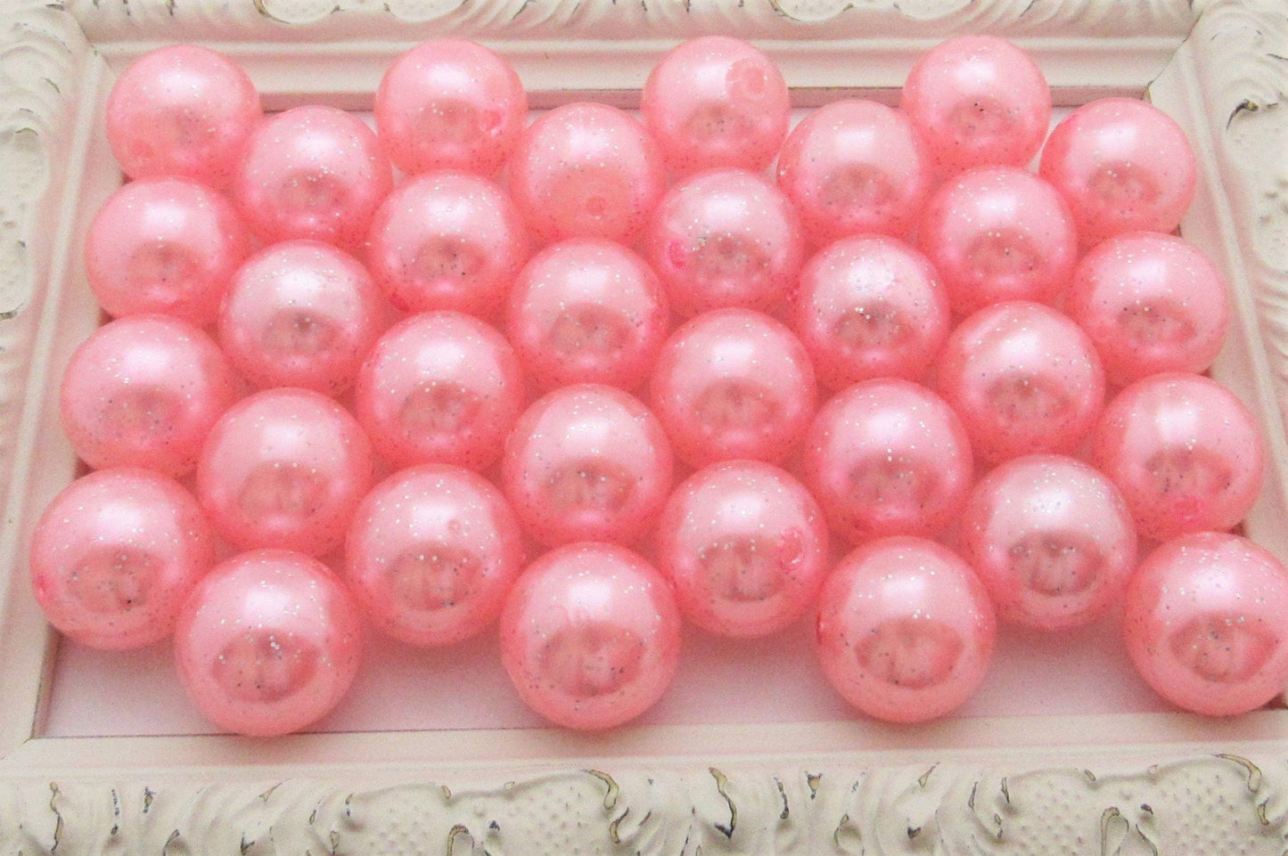 20mm Glitter Pink Pearls, Chunky Pearl Beads, Bubblegum Glitter Beads, Chunky Beads, Faux Pearl Beads, Chunky Bead Supply, Pearl Bead