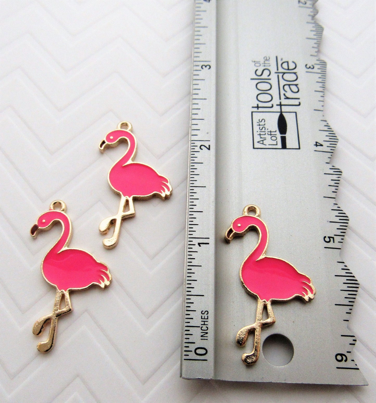 Pink Flamingo Flat Back Charms, Scrapbooks, Phone Cases, Purse Charm, Pink Flamingo Zipper Pull, Card Making Craft Supply, Gold Tone Charm