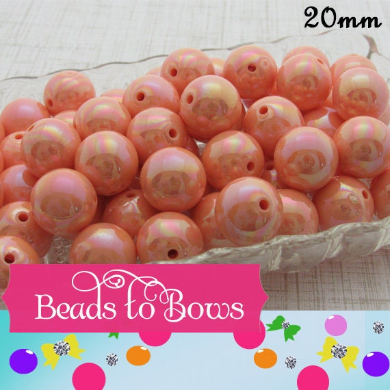 10Ct. 20mm AB Peach Bubblegum Beads, Rainbow Beads, Colorful Bubblegum Beads, Rainbow Beads, Gumball Beads, Chunky Bead Supply
