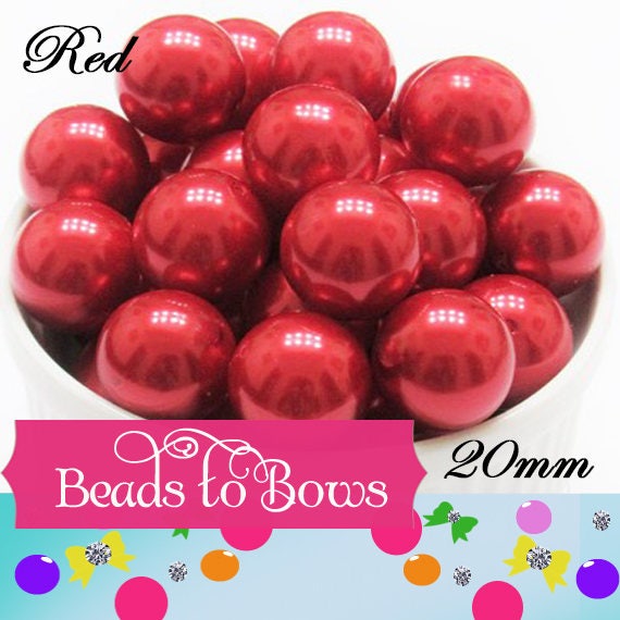 20mm Red Bubblegum Pearl Beads, Chunky Pearl Beads, Bubblegum Pearl Beads, Faux Pearl Beads, Gumball Pearl Beads, Supply Beads