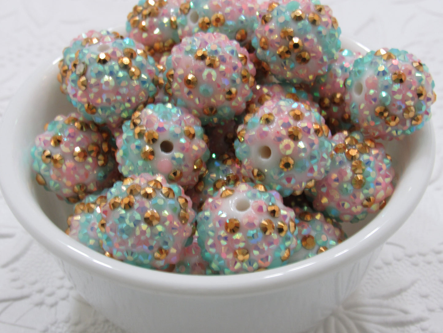 Chunky Rainbow 20mm Rhinestone Beads, Pink Gold and Aqua Confetti Beads, Bubblegum Rhinestone Beads, Chunky Rhinestone beads, Bead Supply