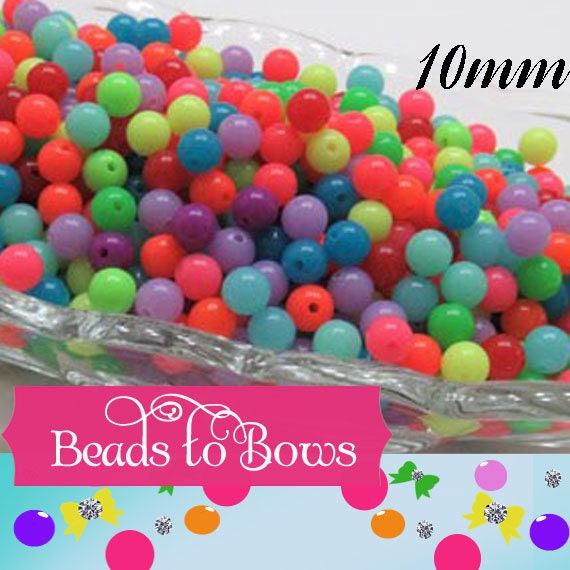 Neon 10mm Bubblegum Beads, Neon Chunky Bright Colored Beads, Chunky Necklace Supply Bead, Gumball Beads, Bubblegum Beads, DIY Bead Supply