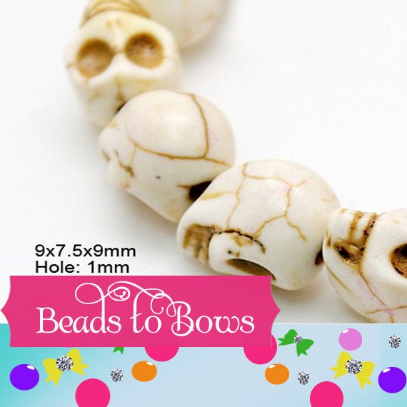 9mm Natural Skull Beads, 25 for 1.49 Bubblegum Skull Bead, Halloween Skull Bead, Synthetic howlite Skull Bead, Chunky Jewelry Supply Bead