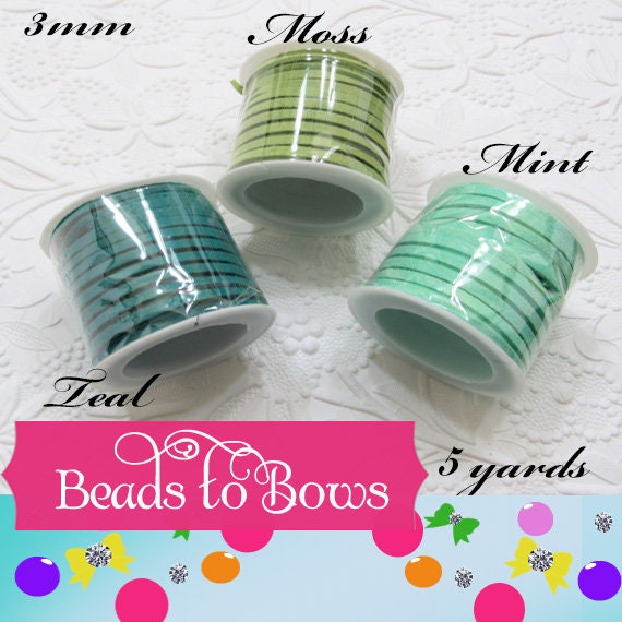 5M Roll Teal, Moss, Mint Faux Suede Cord, 3 X 1.5mm Jewelry Making Cord, Suede Lacing And Bracelet String, 5M = 16 Feet