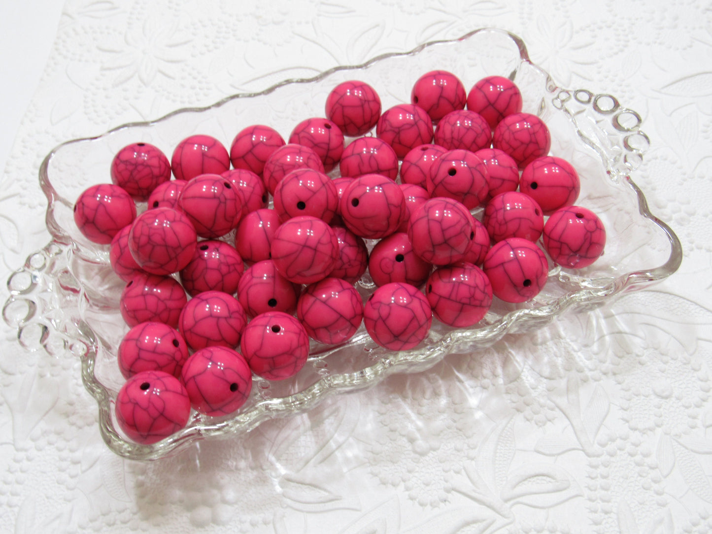 NEW 20mm Solid Hot Pink Crackle Beads, Bubblegum Beads, Gumball Beads, Bubble Gum Bead Supply