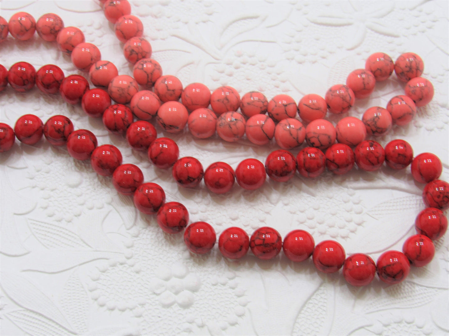 10mm Light Coral Turquoise Beads, 37 Light Coral Imitation Turquoise Beads, 10mm Round Beads, Coral Dyed Imitation Turquoise Beads