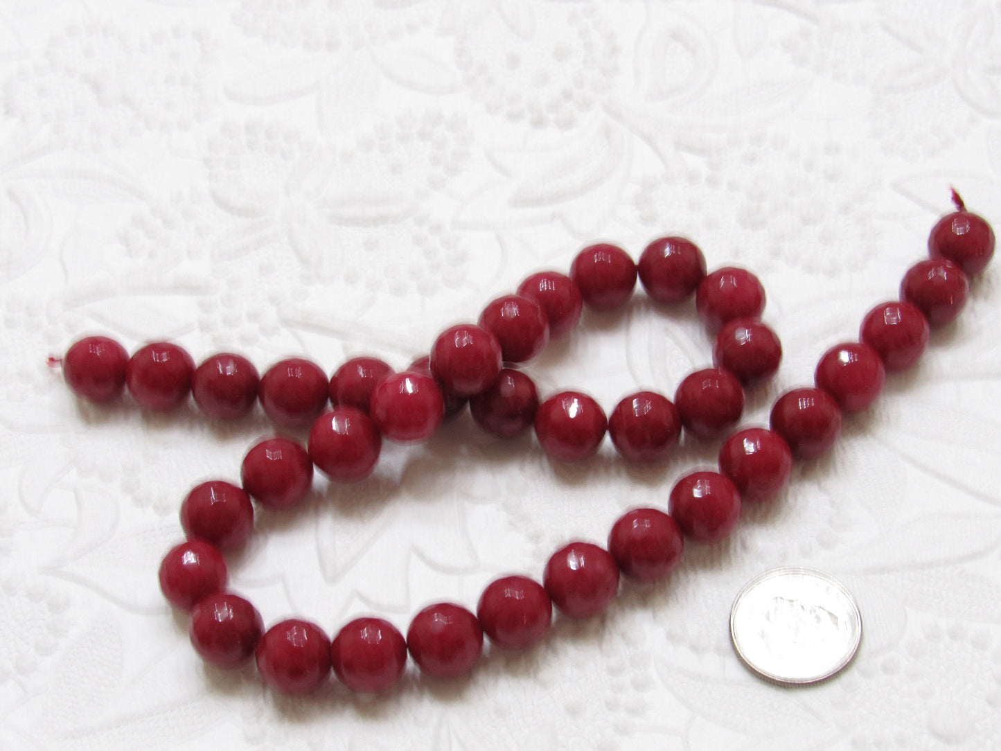 Natural Malaysia Fire Brick Jade 10mm Beads, 14 inch Strand, 37 piece strand,  Dyed Natural Malaysia Jade Beads