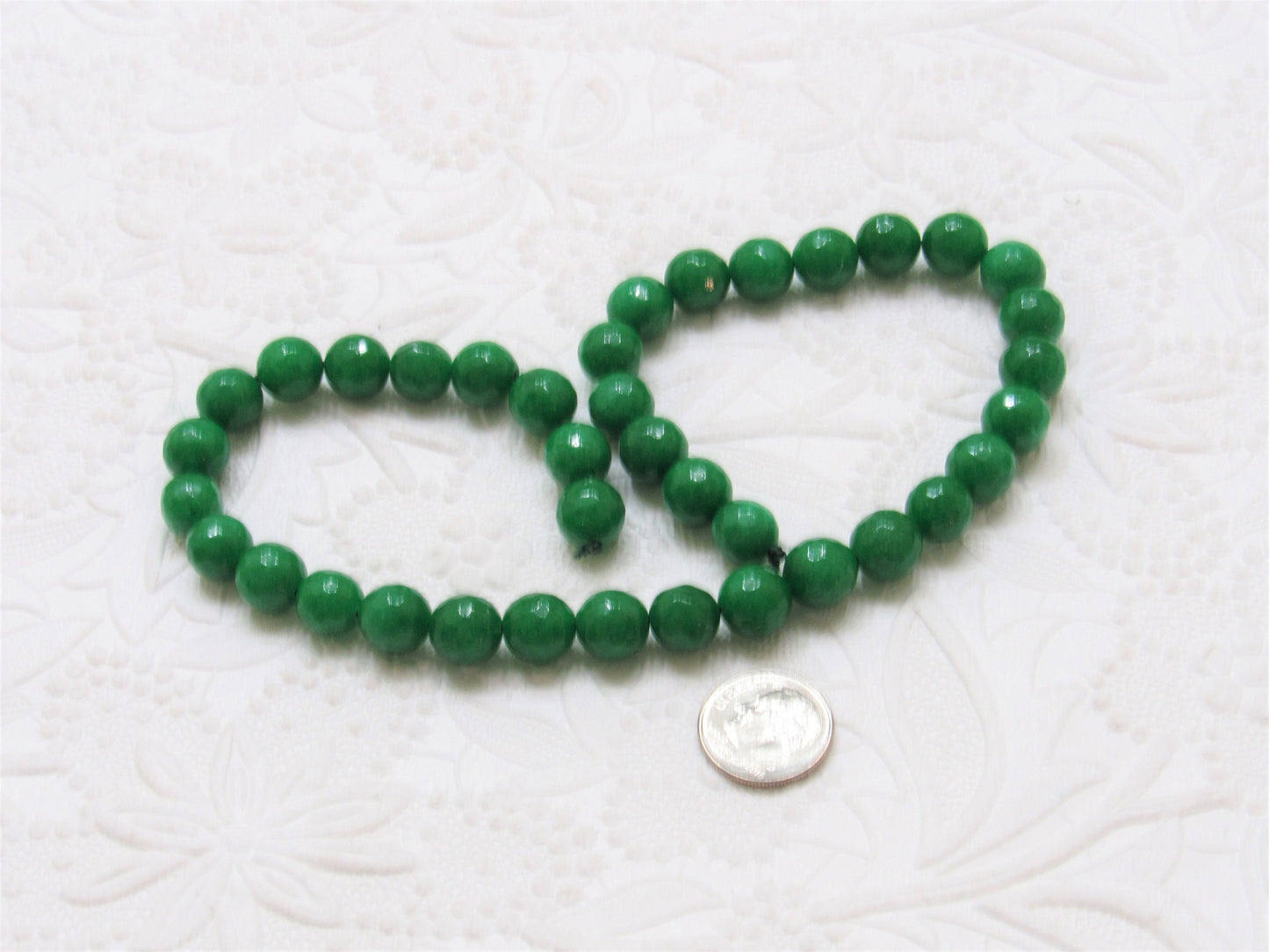 New Natural Malaysia Green Jade 10mm Beads, 14 inch Strand, 37 piece strand,  Dyed Natural Malaysia Jade Coral Beads