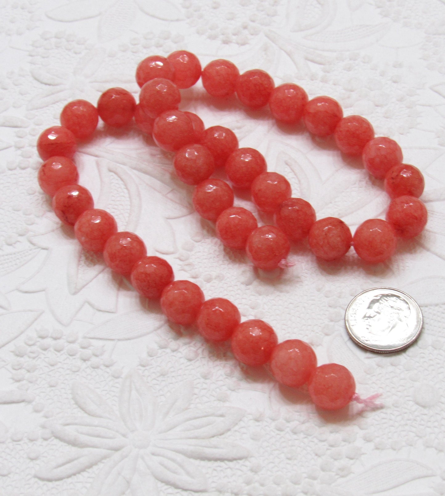 Natural Malaysia Salmon Jade 10mm Beads, 14 inch Strand, 37 piece strand,  Dyed Natural Malaysia Jade Beads