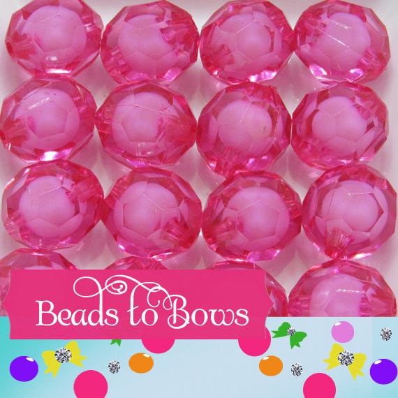 20mm Hot Pink Hexagon Beads, Bead in a Bead, Bubblegum Gumball Bead, Chunky Faceted BlueTransparent Beads, Chunky Bead