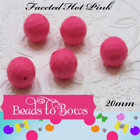 20mm Faceted Hot Pink Disco Bubblegum Bead, Chunky Beads, Round Acrylic Beads, Chunky Bead Supply, Bubblegum Necklace Supply Beads