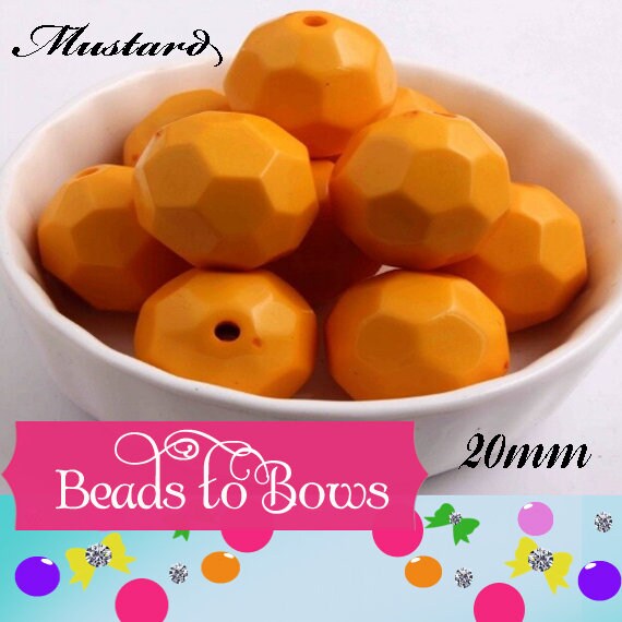 20mm Solid Mustard Faceted Beads, 10ct. Bubblegum Beads, Gumball Beads, Acrylic Bead, Bubblegum Bead, Solid Round Bead Chunky Necklace Bead
