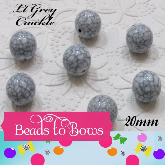 10Ct. 3.49 - 20mm Solid Grey Crackle Beads, Bubblegum Beads, Gumball Beads, Bubble Gum Bead Supply