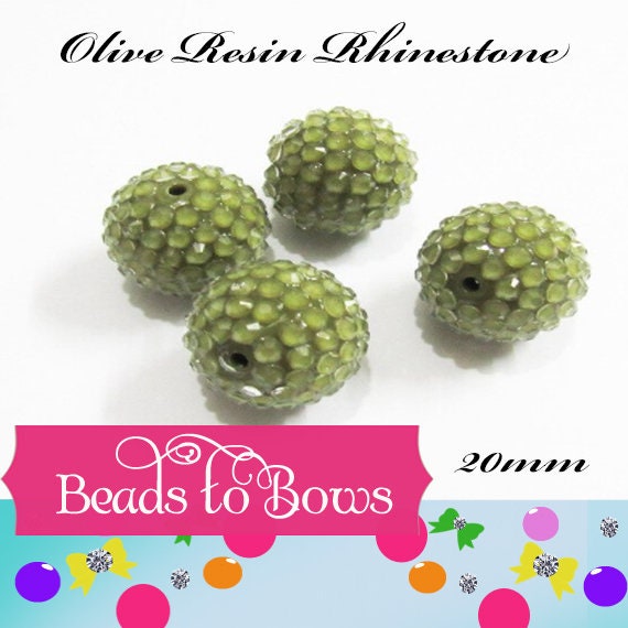 New 20mm Olive Resin Rhinestone Bubblegum Beads, Chunky Bubblegum Rhinestone Bead, Chunky Beads, DIY Chunky Necklace Beads, Jewelry Supply
