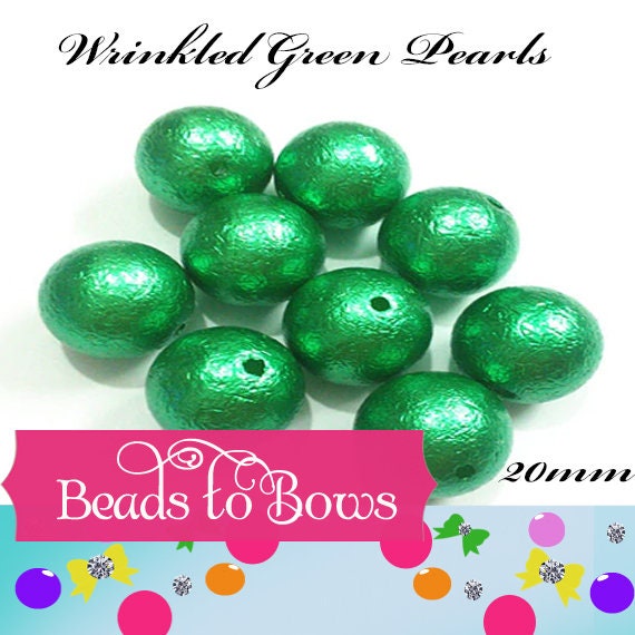 New 20mm Green Wrinkled Bubblegum Pearl Beads, Chunky Gumball Beads, Round Wrinkled Pearls, Acrylic Beads, Chunky Necklace Supply Bead,