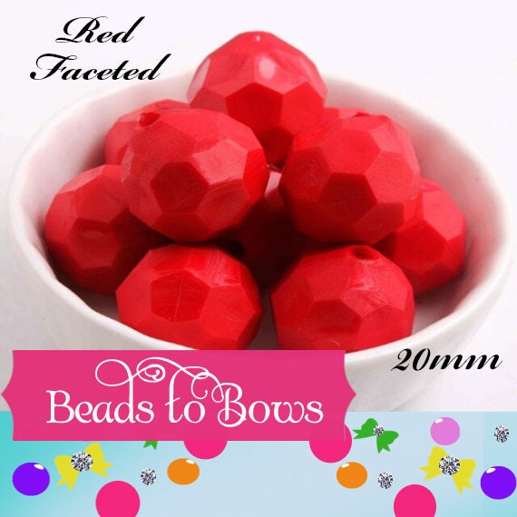 20mm Solid Red Faceted Beads, 10ct. Bubblegum Beads, Gumball Beads, Acrylic Bead, Bubblegum Bead, Solid Round Bead Chunky Necklace Bead