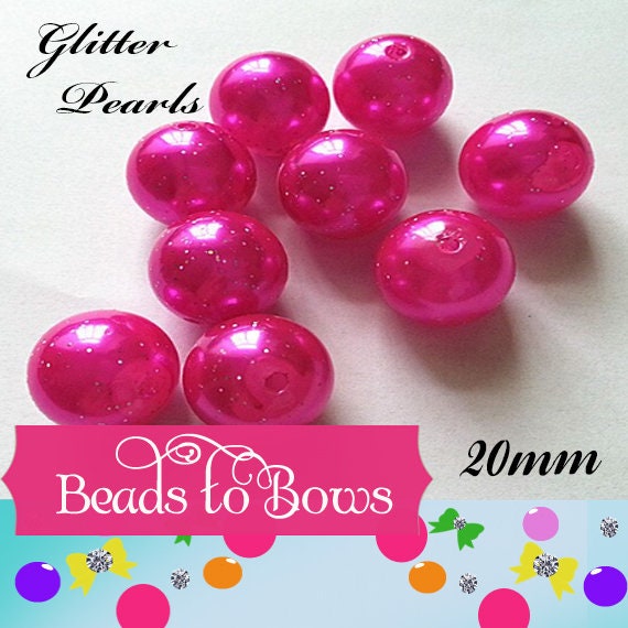 NEW 20mm Hot Pink Fuchsia Glitter Pearls, Chunky Bubblegum Pearls, Glitter Beads, Chunky Beads, Faux Pearl Beads, Jewelry Supply,