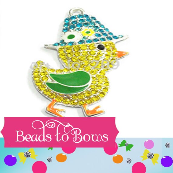 Precious Easter Chick Rhinestone Pendant, Chunky Easter Necklace Pendant, 2 Inch Yellow Rhinestone Pendant, DIY Easter Pendant