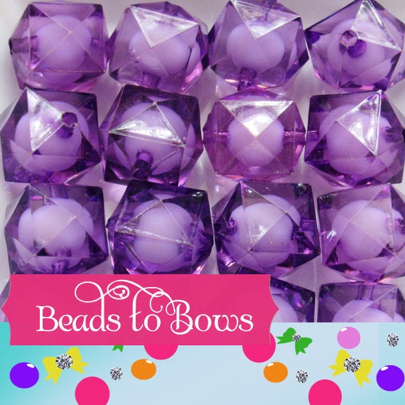 20mm Purple Cubed Faceted Beads, Bead In A Bead Bubblegum Bead, Chunky Faceted Beads, Chunky Beads Bubblegum Bead