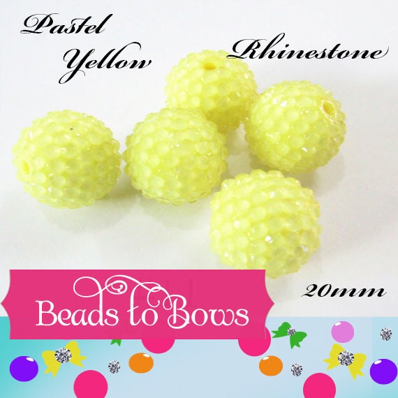 New 20mm Pastel Yellow Resin Rhinestone Bubblegum Bead, Acrylic Rhinestone Bead, Chunky Rhinestone Beads, Chunky Bead Supply,