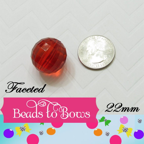 NEW 22mm Red Faceted Beads, Bubblegum Bead, Multifaceted Chunky Bead, Chunky Bubblegum Necklace Bead Supply, Jewelry Supply,