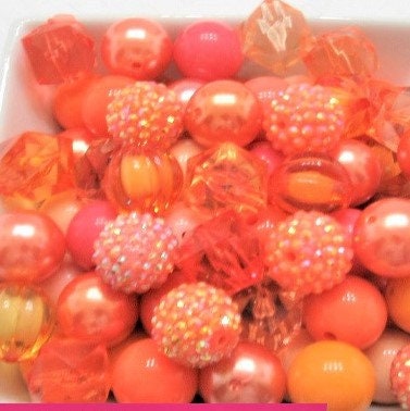 12 or 24Ct 20mm Bubblegum Assorted Oranges Beads, Beadable Pen Beads, Acrylic Beads, Bubblegum Beads, Round Bubblegum Bead