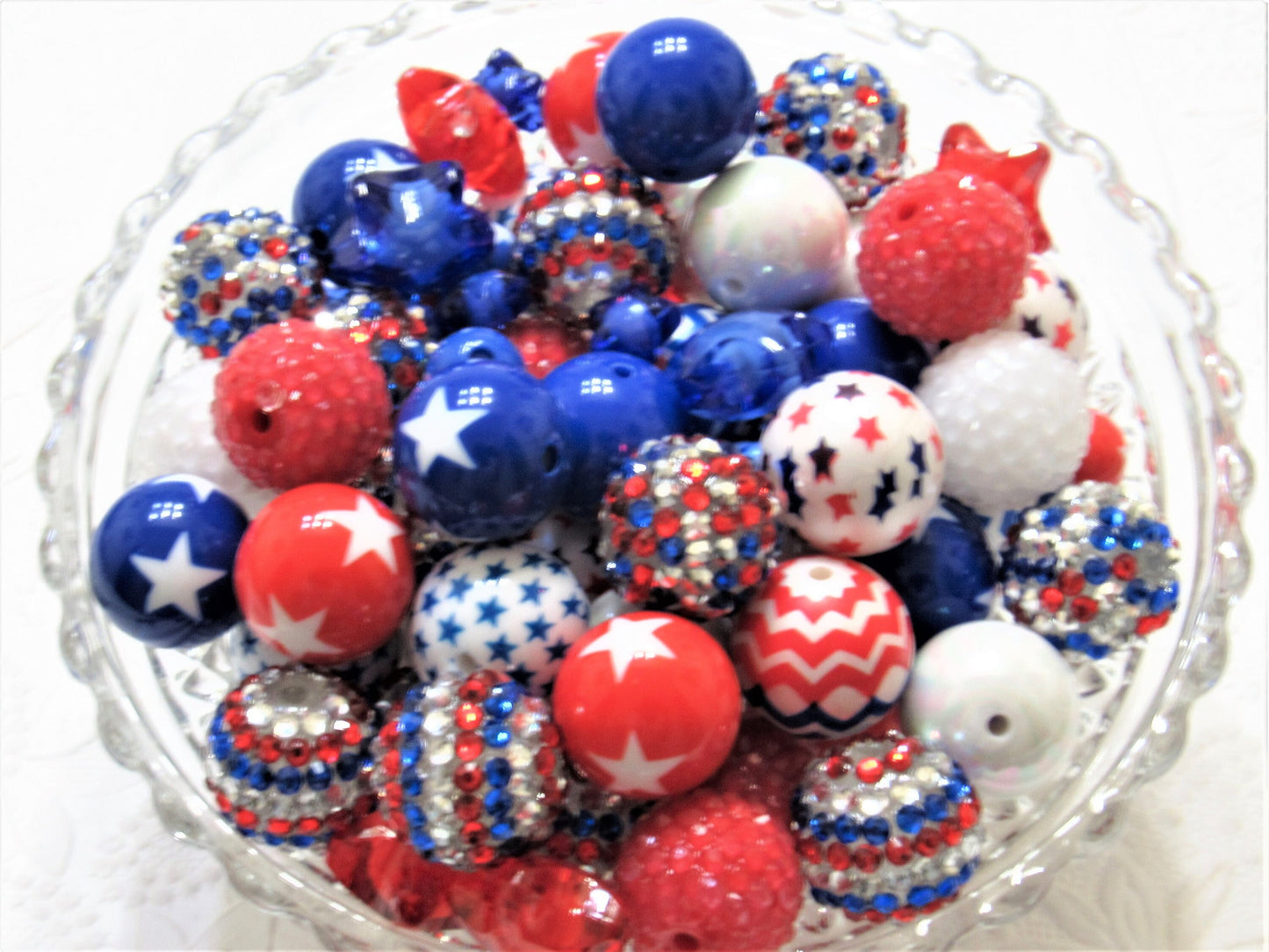 12 or 24 Count Red White and Blue 20mm Bubblegum Bead Mix, Chunky Bubble Gum Beads, Beadable Pen MIx Beads, Bead Mix