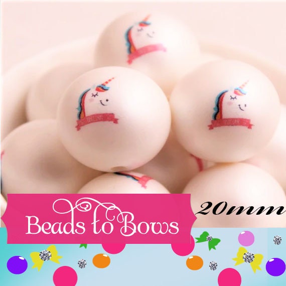 NEW 20mm Printed Unicorn Bubblegum Beads, Chunky Beads, Bubblegum Print Bead, Rainbow Chunky Necklace Bead, Acrylic Bubblegum Bead,