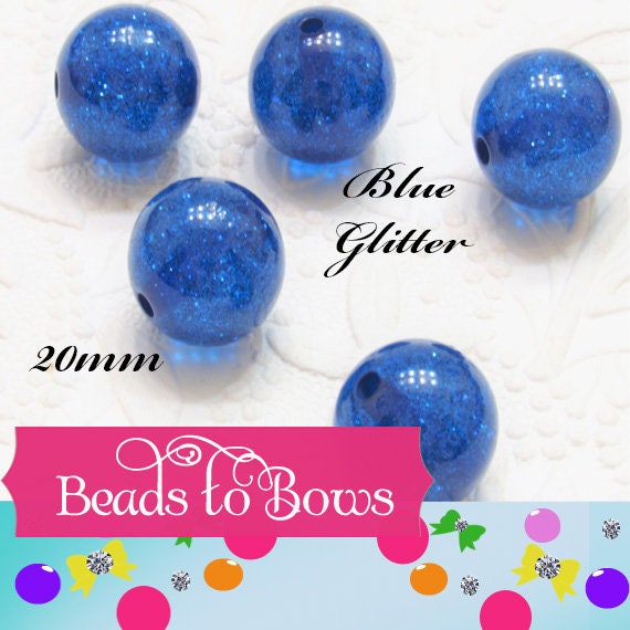 NEW 20mm Blue Glitter Bubblegum Beads, Chunky Bubblegum Beads, Glitter Inside Blue Beads, Chunky Bead Supply,