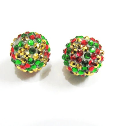 NEW 20mm Red Green Gold Confetti Rhinestone Beads, Bubblegum Rhinestone Beads, Chunky Rhinestone Beads, Chunky Bead Supply