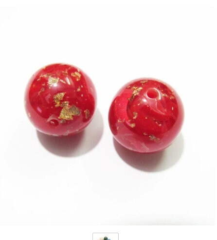 NEW 20mm Gold Foil In Red Resin BUbblegum Beads, Red Foil Bubblegum Beads, Chunky Foil Bead, Chunky Bubblegum Gold In Red Bead Supply