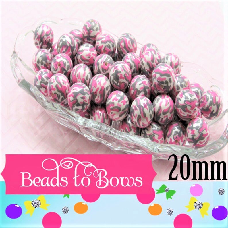 20mm Olive Green Or Pink Camo Beads, Chunky Necklace Bead, Round Acrylic Beads, Camo Bubblegum Beads, Chunky Camo Beads