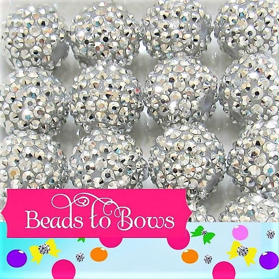 20mm Silver Rhinestone Bubblegum Beads, Silver Rhinestone Chunky Bubblegum Beads, Chunky Necklace Beads, Rhinestone Chunky Supply Beads